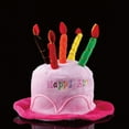 thumbnail image 1 of Gorro de peluche con diseño de tarta de feliz cumpleaños, gorros de fiesta de disfraces de tamaño adulto unisex, perfecto como recuerdo de fiesta, accesorios de disfraces, tarta y 5 velas multicolores Xemadio HMHZ559-2, 1 of 4