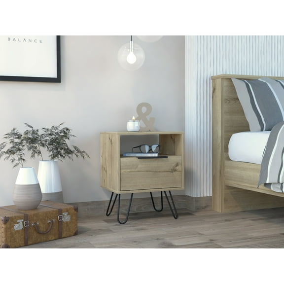Light Oak 1-Shelf 1-Drawer Nightstand