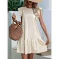 thumbnail image 2 of Women'S Ruffle Sleeve Mini Dress Summer Casual Crewneck Flowy A Line Short Babydoll Dress with Tiered White L, 2 of 7