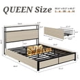 thumbnail image 2 of Bolvdo Rustic Queen Size Bed Frame with LED Lights, Bookcase Headboard & Storage Drawers, Metal Support, No Box Spring Needed, Beige, 2 of 7