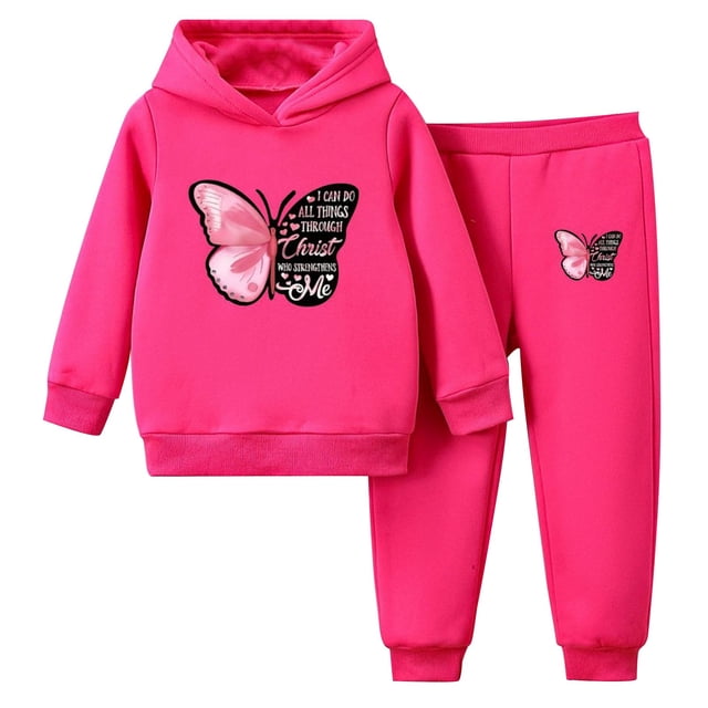 Odeerbi 2-16 Años Niñas Conjuntos Estampados Sudaderas Con Capucha Pantalones Dos Piezas Conjunto Sudadera Fina