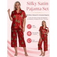 thumbnail image 4 of DAKIMOE Silk Satin Pajama Set for Women Capri Pajamas Short Sleeve Button Down Two Piece Pjs Sleepwear Soft Loungewear Nightwear, 4 of 9