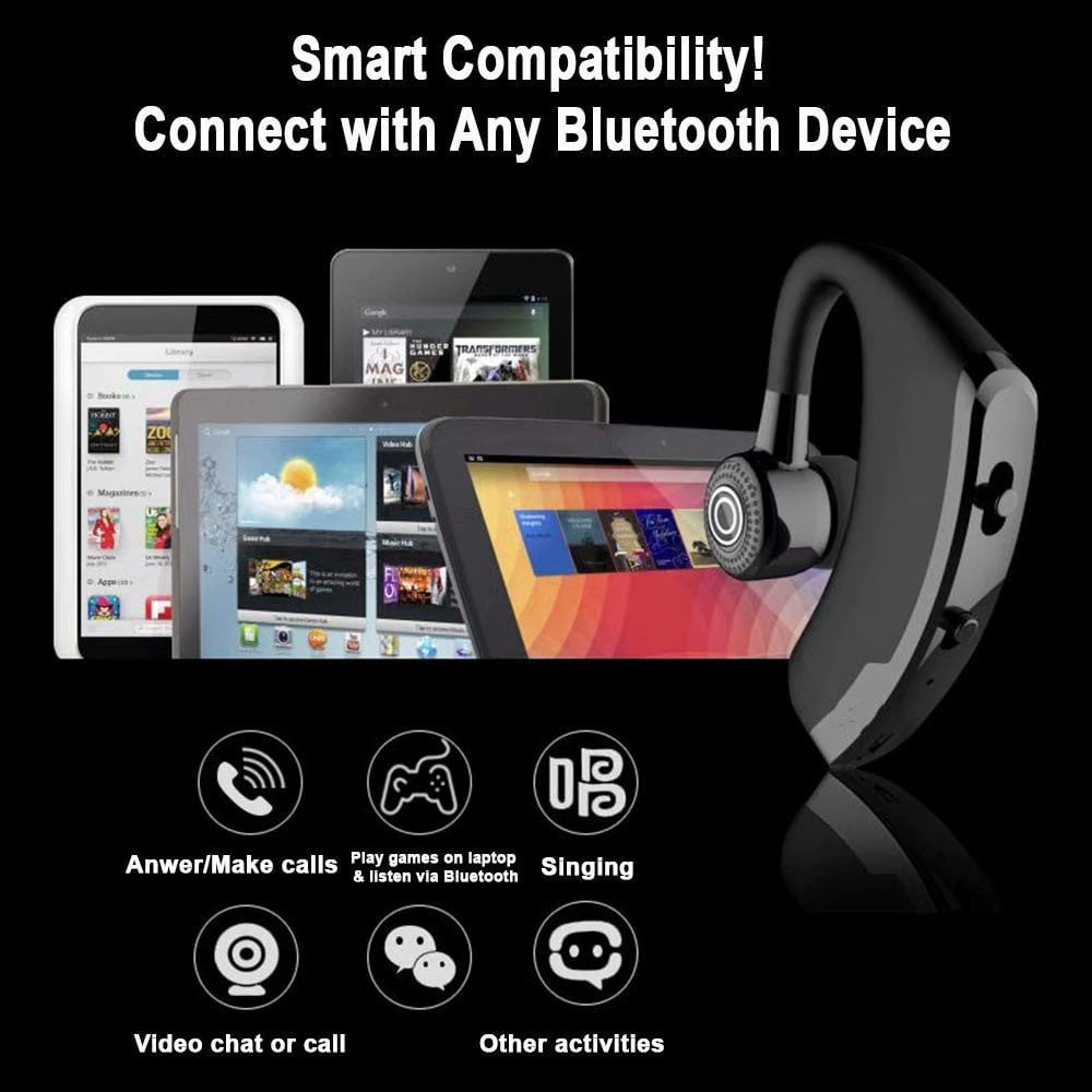 Bluetooth Headset Wireless Earpiece V4.1+EDR – Smart Noise Cancelling Bluetooth Headset for Businessmen, Office, Driving, Trucker, Compatible with Android/iPhone/Google Assistant