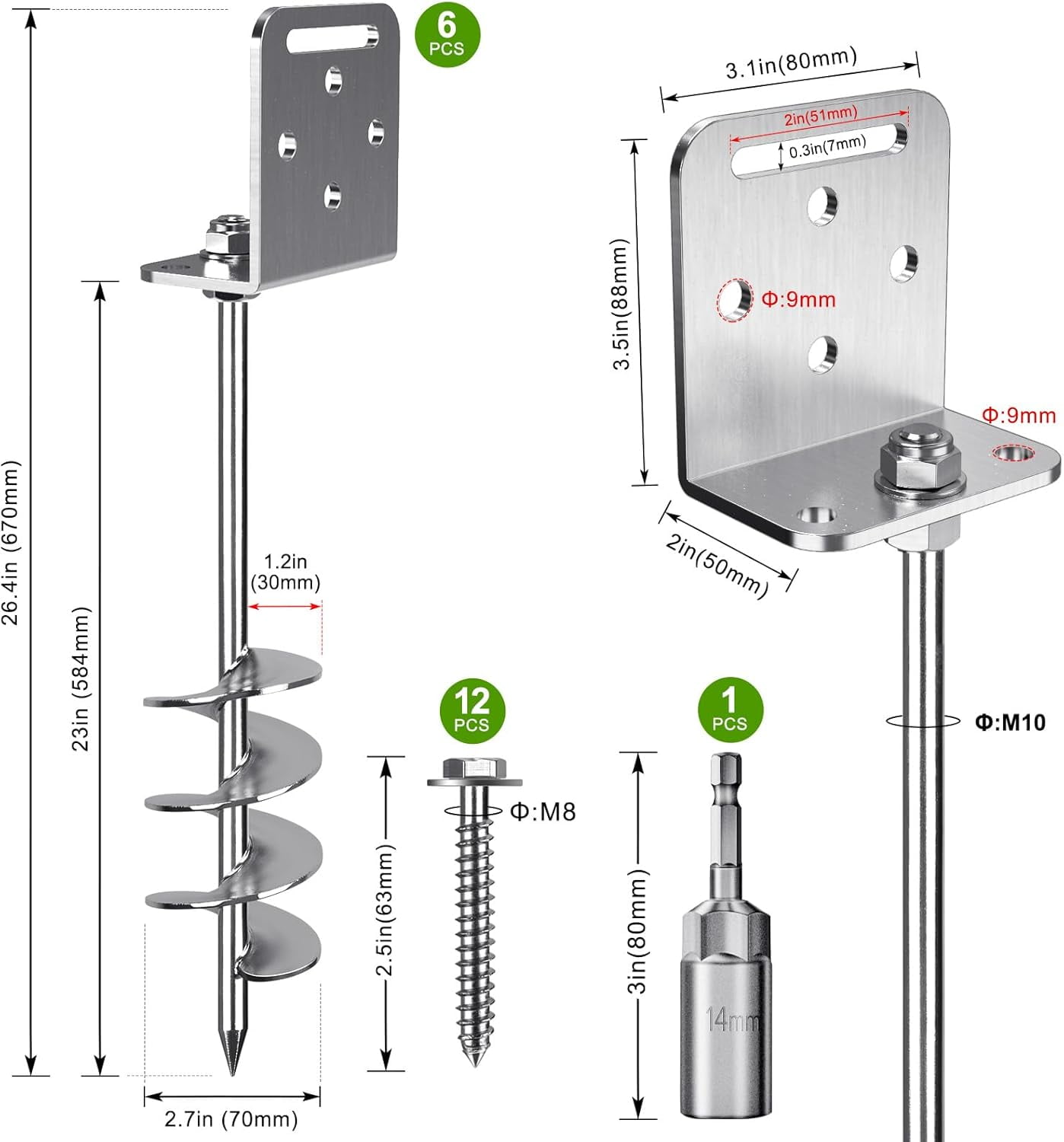 ThrottleT-2/4/6 Pack 18" 24" Ground Anchors Screw in Shed Anchor with L Bracket Trampoline Anchor Spiral Swingset Anchors for Swing Set, Mobile Home, Fence, Playset, Tent, Canopy, Carport