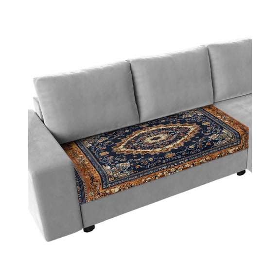 Blue Burnt Orange Boho Sofa Couch Cushion Covers Washable, Removable Stretchable Sectional Couch Covers, Antique Southwestern Tribal Slipcovers for L & T Shape Sofa Furniture Protector M Size 1 pc