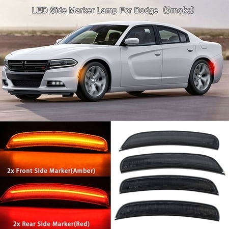 POSSBAY 4Pcs LED Front &Rear Marker Light Lamp Smoke For Dodge Charger 2015-2021
