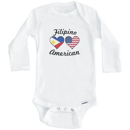 

Filipino American Flag Hearts Philippines One Piece Baby Bodysuit (Long Sleeve) 6-9 Months White