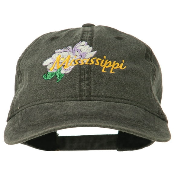 Mississippi State Flower Embroidered Washed Cap - Black OSFM