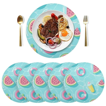 

Round Placemats Plate Mats 15 Inch Non-Slip Heat Resistant Washable PVC Set Table Decoration for Kitchen Dining Cute Pool Background