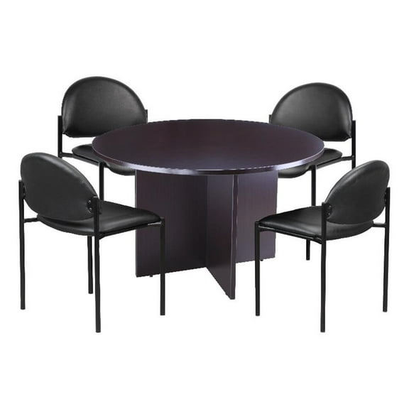 Boss Office Products 47"W Conference Table with 4 Stacking Chairs in Mocha
