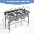 thumbnail image 4 of 3 Compartment Commercial Utility Sink, Outdoor Freestanding Kitchen Sink with Strainer, High Capacity Utility Sinks, Kitchen Sink for Outdoor, Laundry Use, 4 of 14