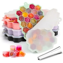 3 Pieces Ice Cube Mold, Silicone Ice Cube Tray XL With Lid, Stackable And Dishwasher Safe Ice Cube Molds, For Beer,Wine And Baby Snack Included (3 Color, Set Of 3(18 Ice Cubes))