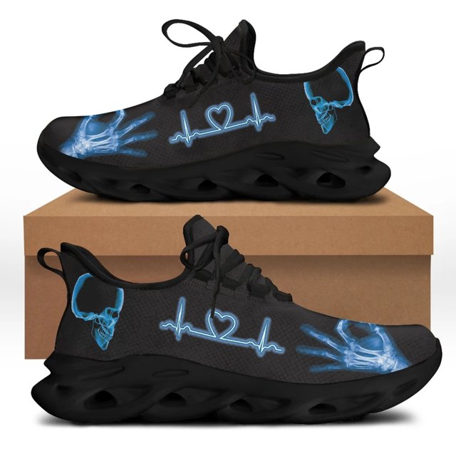 Yikeluo Zapatillas de malla para mujer, zapatos para tecnólogo radiológico, estampado azul, informales, ligeros, planos, para mujer
