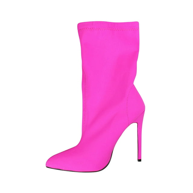 CEHVOM Bottes à Talons Hauts en Tissu Extensible à Manches Fluorescentes Aguichant pour Femmes