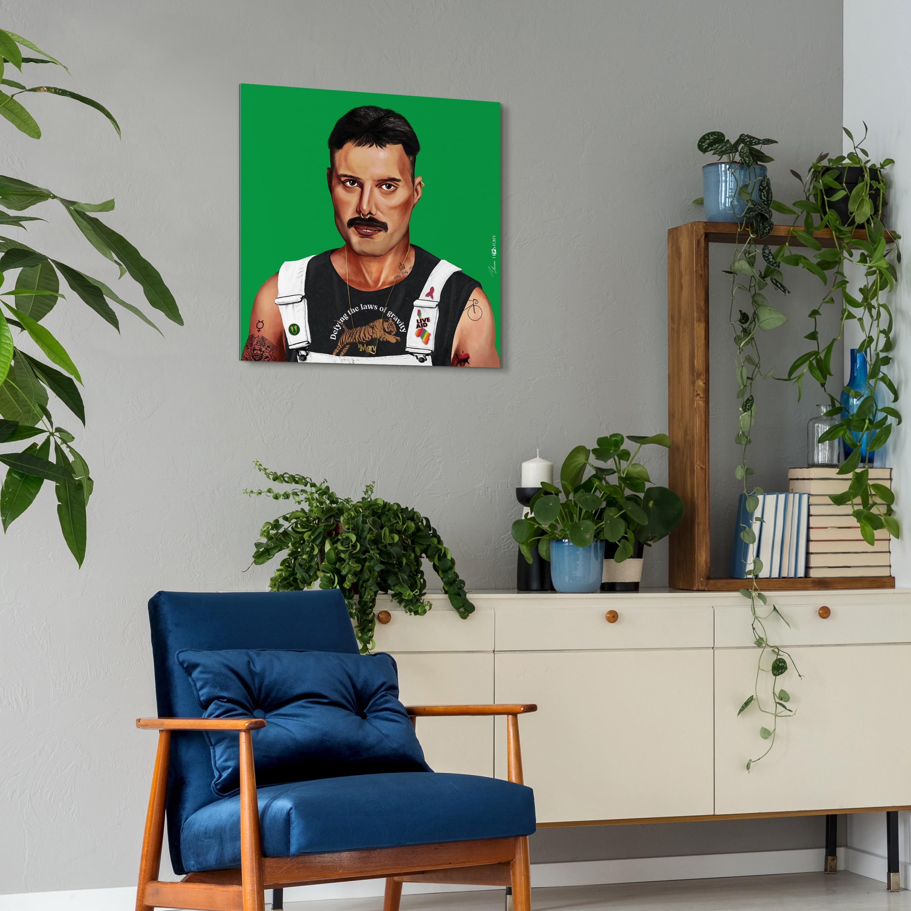 "Hip Freddie Mercury" Frameless Free Floating Reverse Printed Tempered Art Glass Wall Art