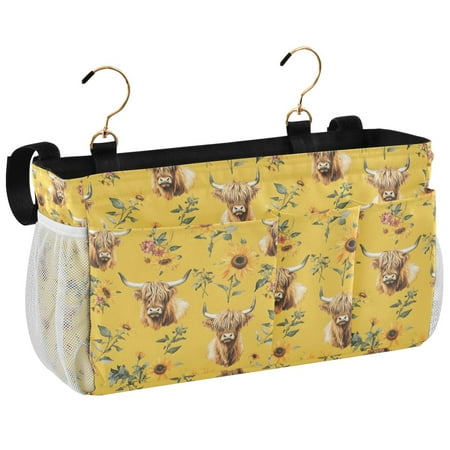 Ryvnso Bedside Caddy Highland Cattle Sunflower Bedside Storage Bag Hanging Organizer