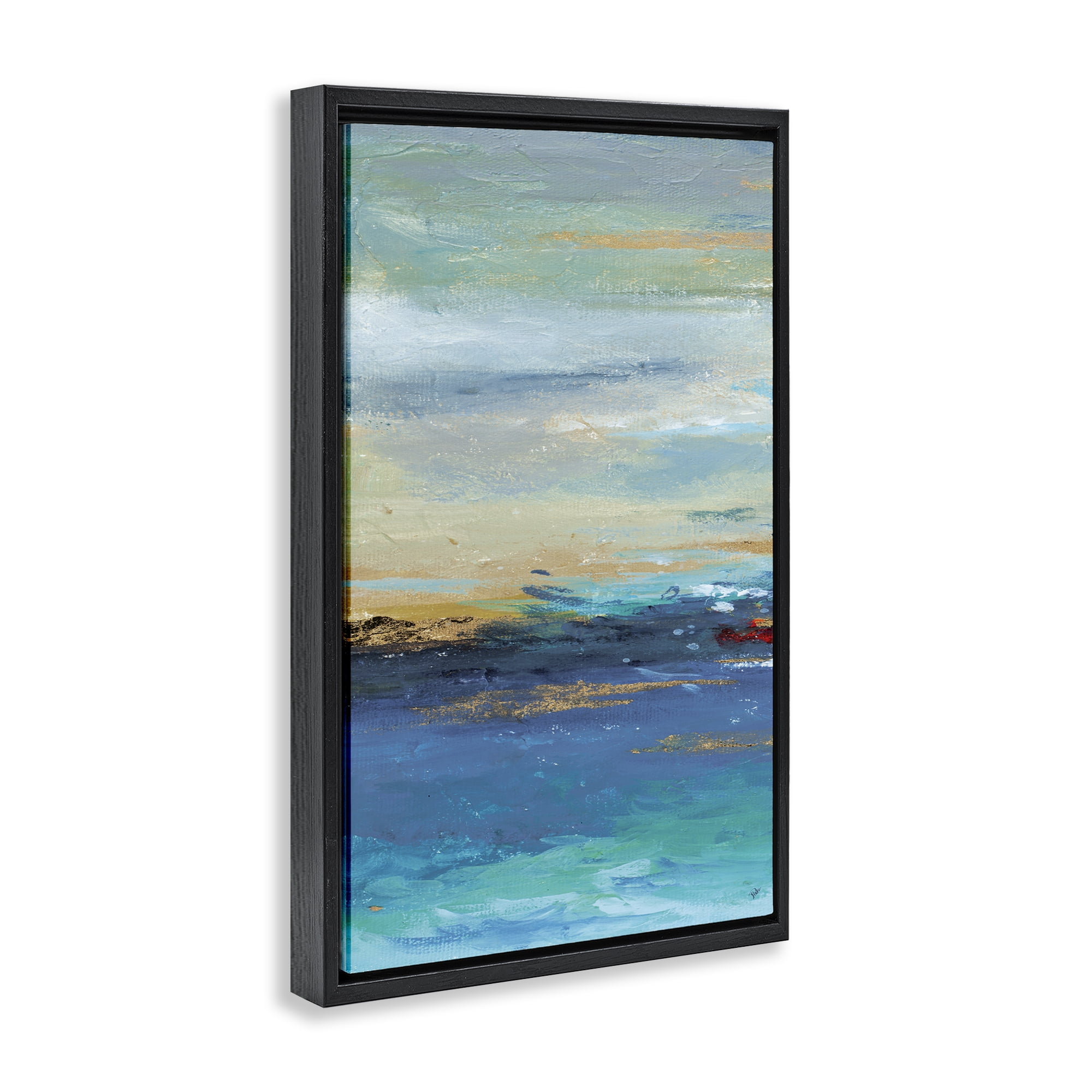 Stupell Industries Ombre Ocean View Abstract Painting Black Floater Framed Canvas Art Print Wall Art, 17 x 25