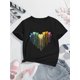 thumbnail image 2 of Camiseta de punto de manga corta con estampado de corazones para niños, transpirable y elástica, con cuello redondo, ideal para deportes al aire libre, ropa informal, camiseta de verano., 2 of 7