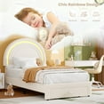 thumbnail image 3 of Garvee Twin Upholstered LED Bed Frame with Storage Drawer, Rainbow Headboard, Berber Fleece for Kids, Wood Slats, No Box Spring,Beige, 3 of 7