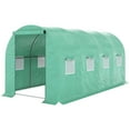 thumbnail image 2 of Outsunny 15' x 7' x 6.5' Walk-in Tunnel Hoop Greenhouse, Green House with Polyethylene PE Cover, Steel Frame, Roll-Up Zipper Door & Windows for Flowers, Vegetables, Tropical Plants, Green, 2 of 9