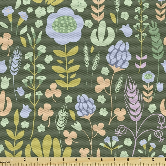 Floral Fabric by the Yard, Colorful Flower Assortment Spring Beauty, Decorative Upholstery Fabric for Sofas and Home Accents, Reseda Green Multicolor by Ambesonne
