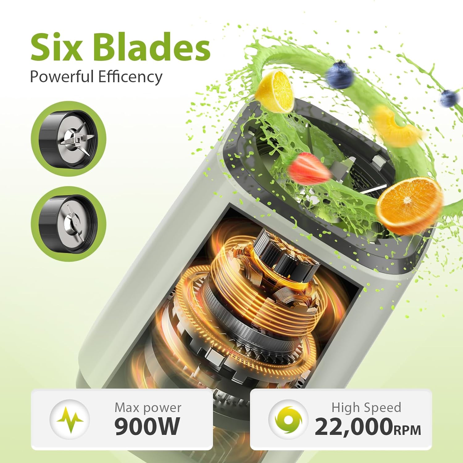 Portable Blender for Shakes and Smoothies, 6 Blades Personal Blender for Kitchen, Smoothie Blender and Grinder with 2 Blades, 18.6Oz & 10Oz Blender Cups, Countertop Blender for Fruits Protein Drink