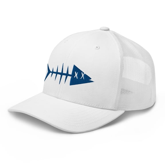 Clishirt Adult Unisex 3D Puff Embroidered Blue Fish Adjustable White Retro Trucker Cap