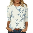 thumbnail image 1 of HKEJIAOI T-Shirts pour Femmes, Imprimé Floral, Manches 3/4, Col Rond, Coupe Ample, Style Décontracté, Bleu Clair-m, 1 of 5