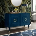 thumbnail image 2 of Posh Living Jenna Ottoman Navy Velvet Upholstered Hand Woven, 2 of 8