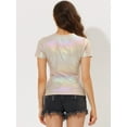 thumbnail image 4 of INSPIRE CHIC Haut Multicolore Brillant à Manches Courtes Texturé Métallisé de Fête pour Femme Beige m, 4 of 5