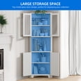 thumbnail image 5 of DEXTRUS 67" Tall Corner Stoarge Cabinet 2 Glass Doors & 2 Carved Doors, Corner Kitchen Buffet Cabinet for Living Room, Bathroom, Kitchen, White, 5 of 10