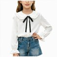 thumbnail image 3 of CAUYDY Collared Shirts for Girls Tween Long Sleeve Button Down Fly Sleeve Blouse, School Uniform Top for Fall Winter Daily Wear Black Sizes 11-12 Years, 3 of 6