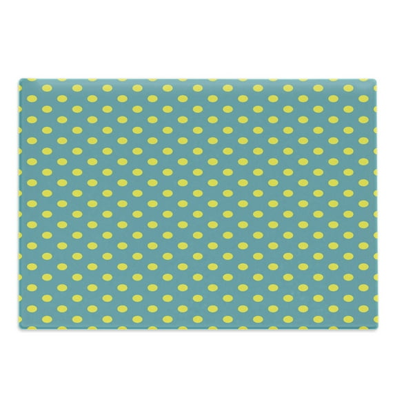 Yellow and Blue Cutting Board, Big Vintage Polka Dots Pattern Nostalgic Spotted Pastel Design, Decorative Tempered Glass Cutting and Serving Board, Large Size, Teal Yellow, by Ambesonne