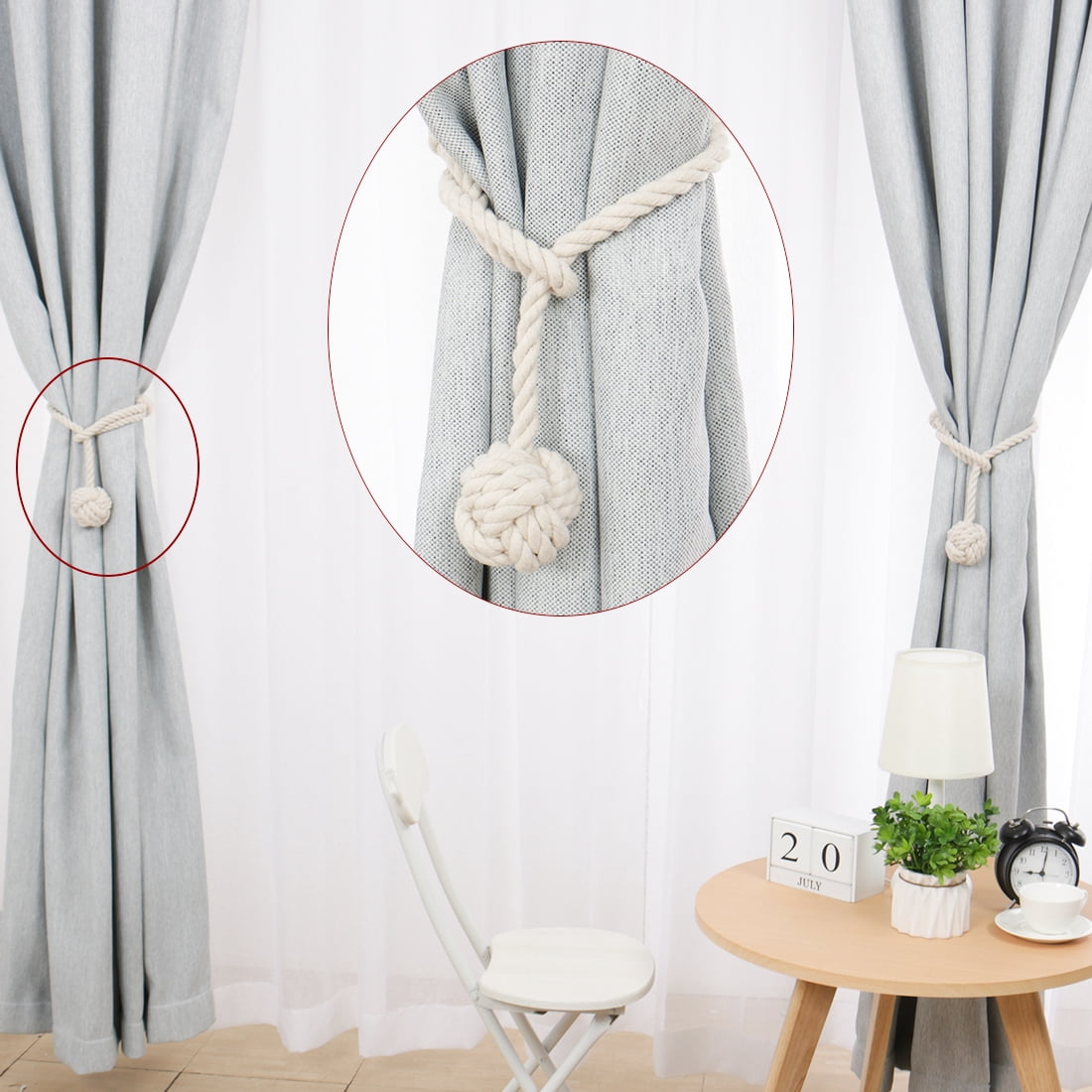 Unique Bargains Curtain Tiebacks Decorative Rope Holdback Holder Beige 24"