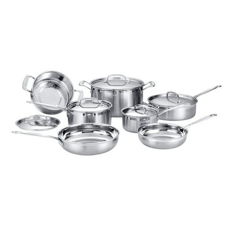 

12-Piece Stainless Steel Professional Cookware Set with Tri-Ply Base and Riveted Handles for Even and Consistent Cooking