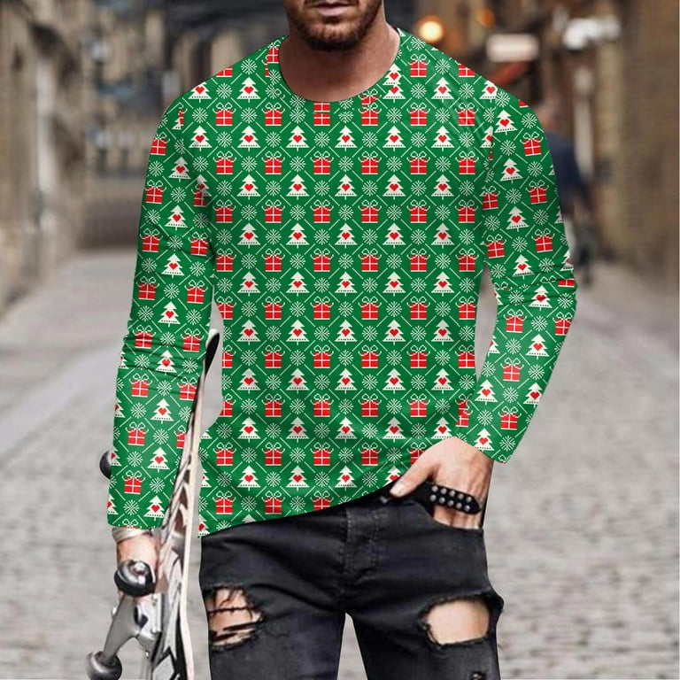 YUHAOTIN Mens Tshirts Graphic Funny Fishing Mens Fashion Casual Cotton  Christmas Green Tree Printed Short Sleeve T Shirt Vintage T Shirts for Men  90S Journey T Shirt 