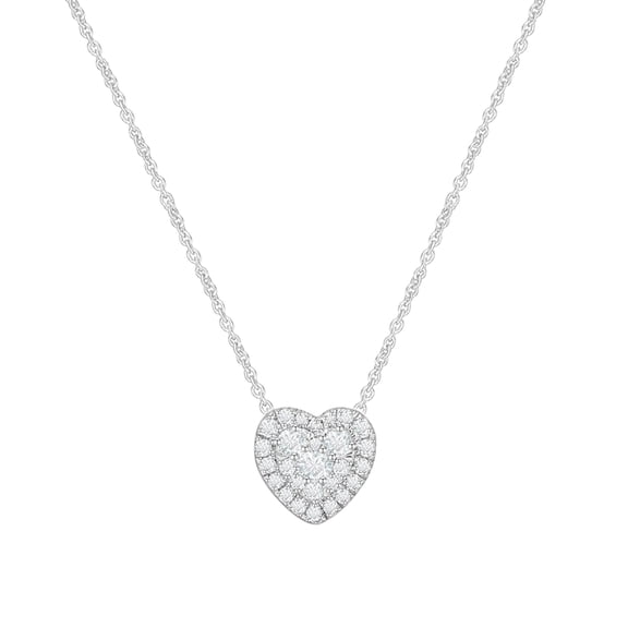 1/2 Carat (ctw) Round Moissanite Halo Heart Pendant Necklace in 18K White Gold Plated Sterling Silver (0.5Ct, D Color, VVS1 Clarity) Jewelry Gift For Her Women