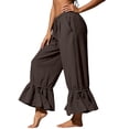 thumbnail image 4 of Karymi Jean Shorts Womens Drawstring Elastic Waist Ruffle Hem Cropped Wide Leg Beach Pants, Adjustable Tie Cuff Casual Anckle Trousers with Side Pockets Workout Shorts Women, 4 of 9