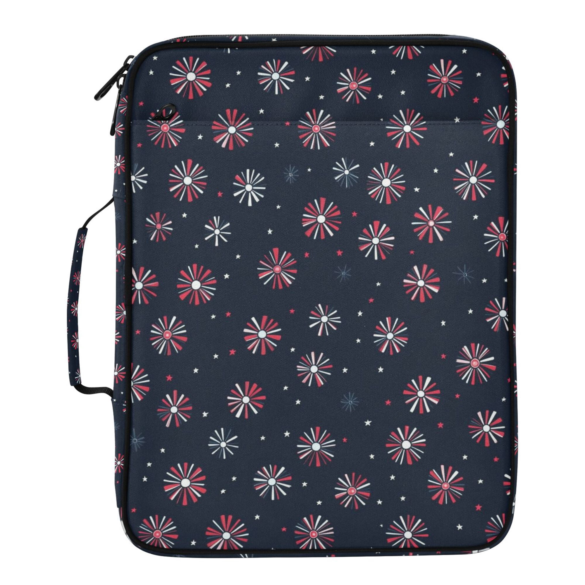FORMRS Accordion File Folder A4 Size 7-Pocket Expanding Document Organizer Bag with 3 Ring Binder, Red Fireworks Pattern
