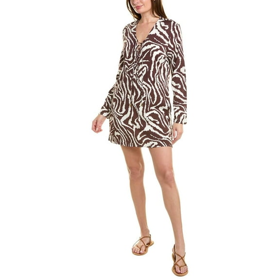 La Blanca Women's Lace Up Tunic Swimsuit Cover Up, Java//Fierce Lines, 1X