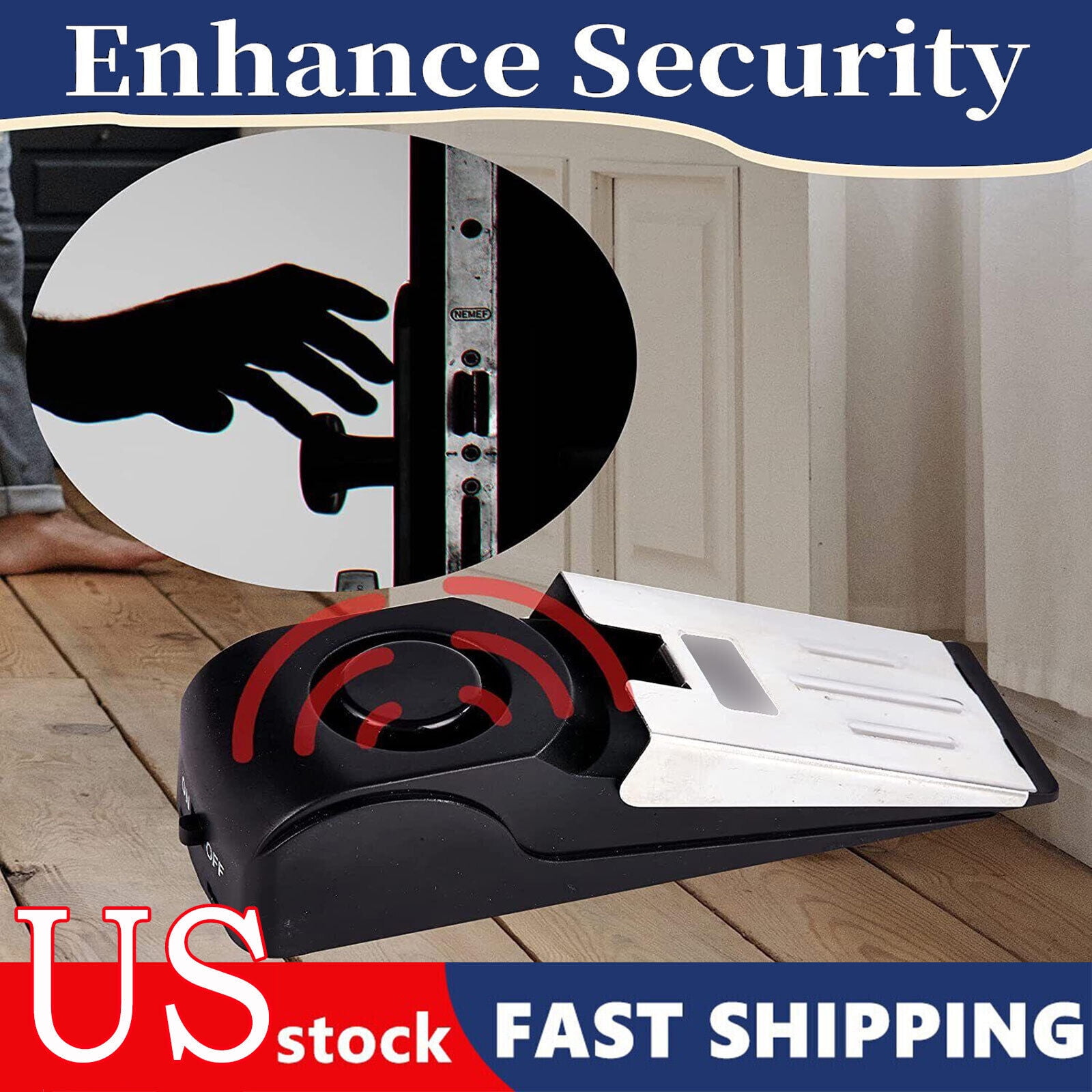 2 In 1 Portable Door Stopper Floor Wedge Security Alarm Loud 120db ...