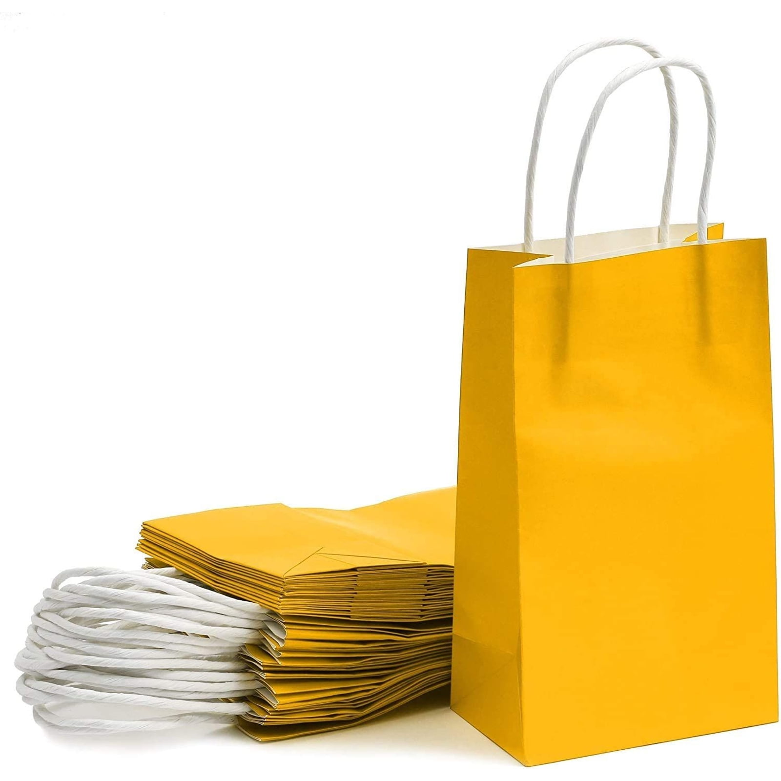 25 Pack Yellow Paper Gift Bags with Handles for Birthday Party Favors 5x3x9 Inches 