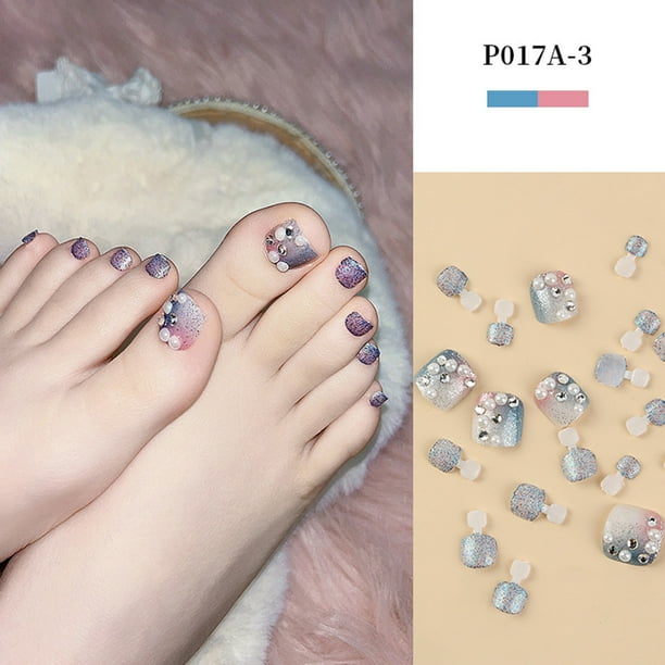 Uñas postizas para pies, color brillante, polvo brillante, lentejuelas, aplicación manual, perforación, uñas postizas, parches para uñas, tabletas de 2 ml para el fortalecimiento de las uñas