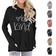 thumbnail image 4 of Camiseta de mujer de manga larga con estampado de letras y cuello redondo, holgada, informal, transpirable, Pollover, Top de otoño con bolsillos laterales, negro S, 4 of 6