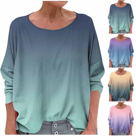 HVOBTTY Womens Shirts Fall Tops for Women Women s Round Neck Solid Color Long Sleeved Fashionable And Comfortable T-shirt Army Green XXL