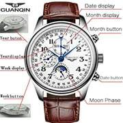 GUANQIN Automatic Self-Winding Watch Men Stainless Steel Leather Waterproof Business Mechanical Sapphire Wristwatch Day Date Multifunction