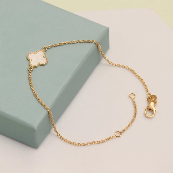 Charmsy Clover Bracelet for Women Gold-Plated Mother of Pearl Four Leaf Bracelet | Jewelry Gifts for Women  7.5 Inches