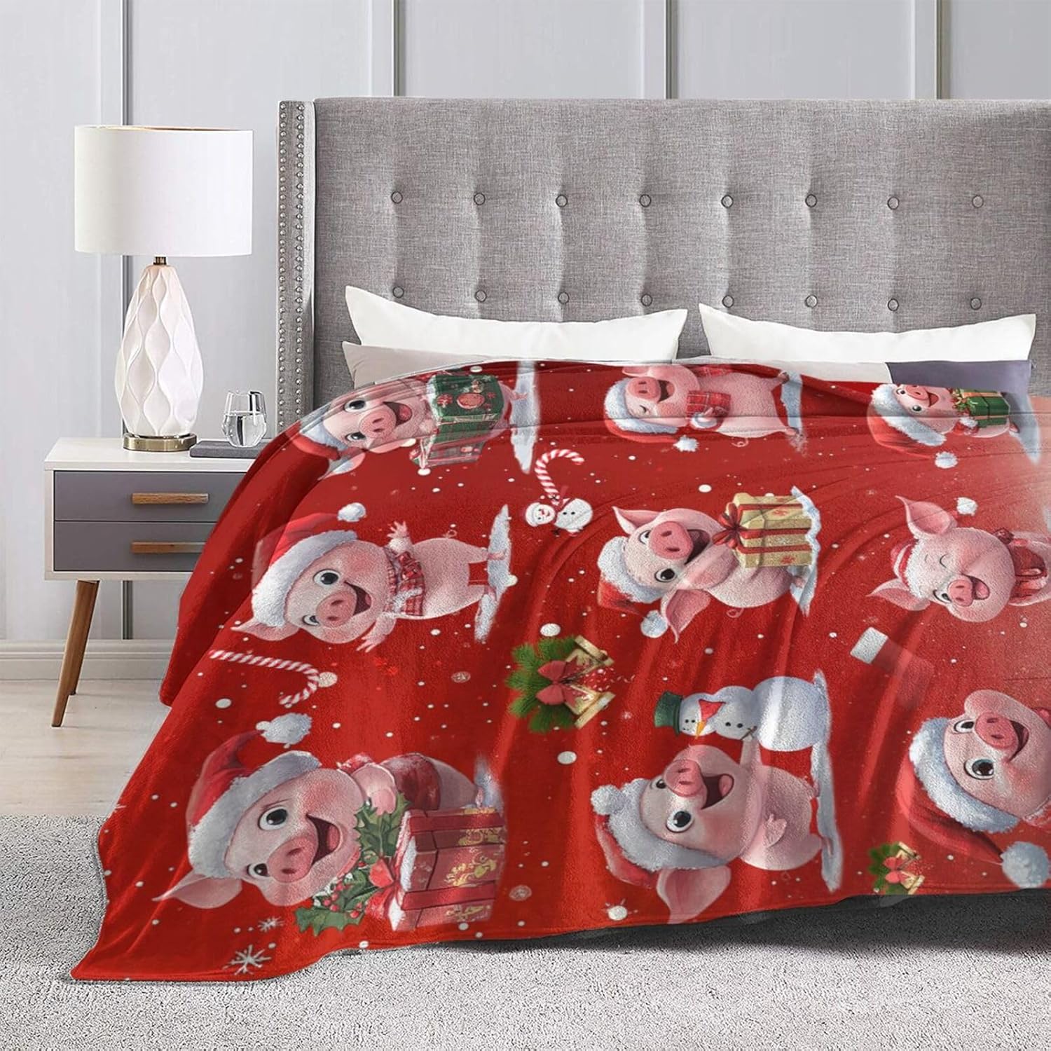 Christmas Pig Blanket Cute Pig Flannel Plush Throw Blanket Cozy Lightweight Pig Decor Fleece Bedding Stuff Animal Blanket Gifts for Pig Lover Girls Boys Kids Adults Women Bed Travel 50"x60"
