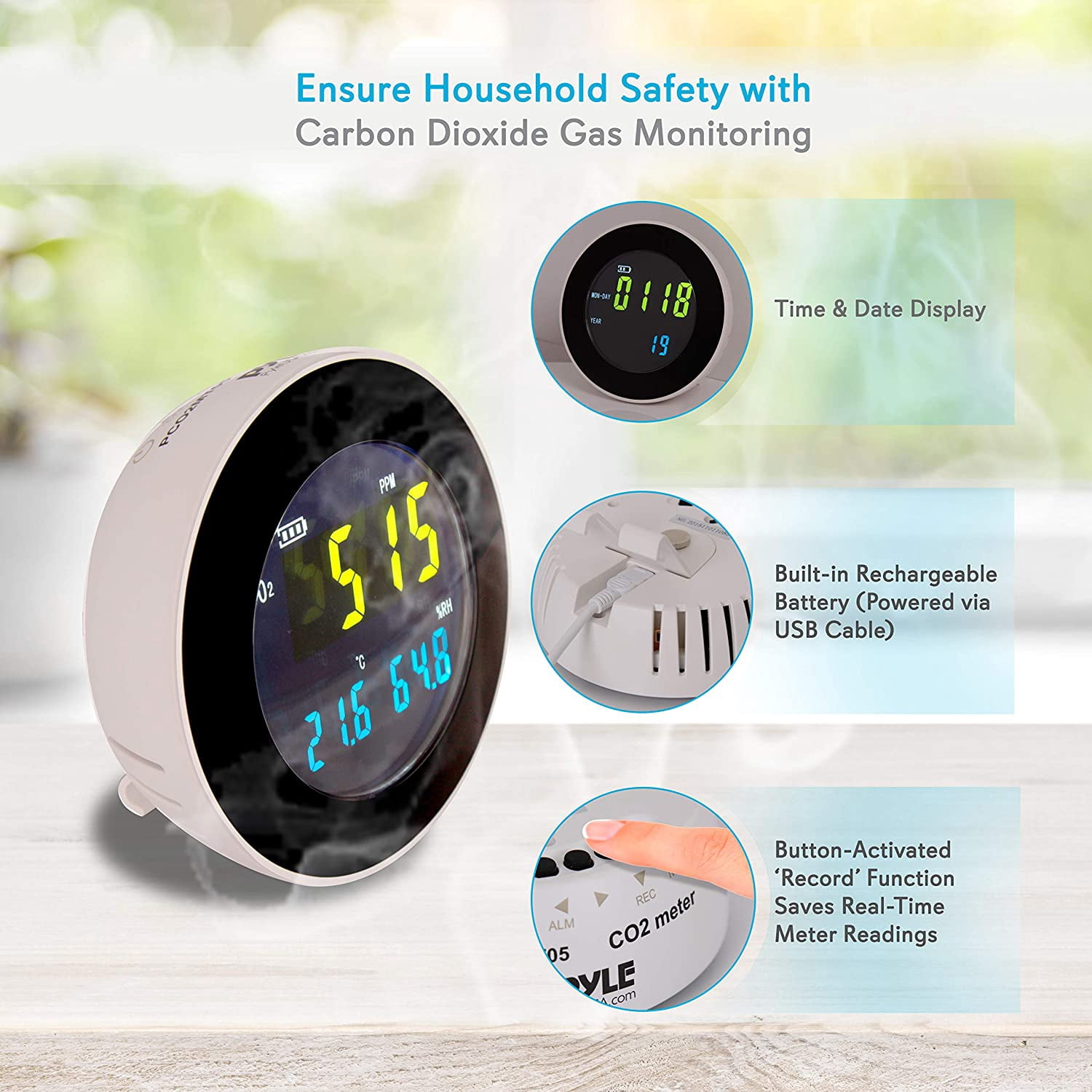 Indoor  Quality Monitor - Digital Hygrometer Thermometer  Gauge,  Tester for Home, Pollution Sensor Detector, Carbon Dioxide Meter, Temperature and Humidity Tester Kit
