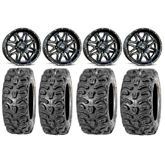 MSA Black Vibe 14" UTV Wheels 28" Bear Claw HTR Tires Honda Pioneer